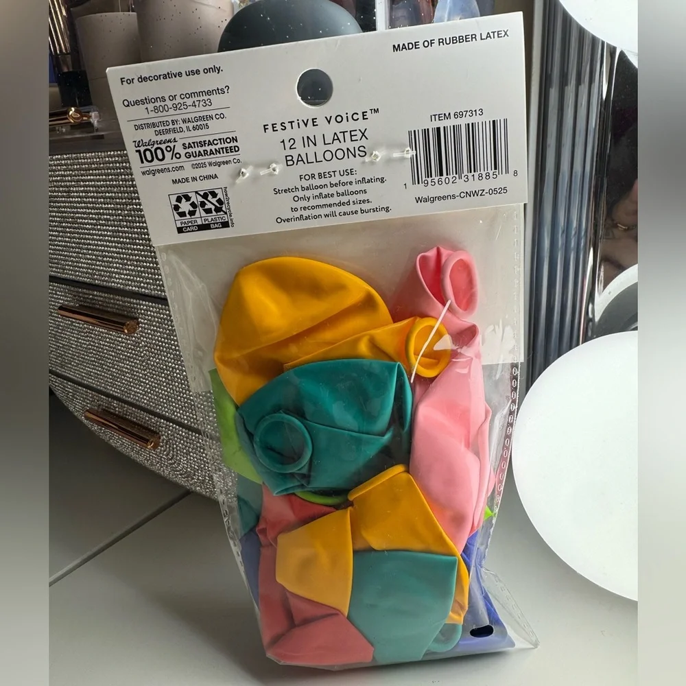 3/$15 Festive Voice 12 Inch Latex Balloons 15 Count Multicolor Party Decor